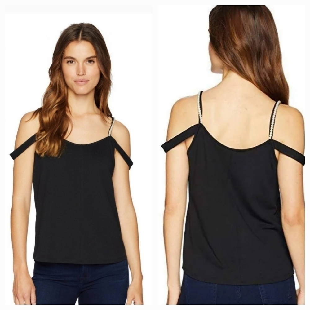 Kensie Stretchy Pearl Strap Top Sleeveless Black S…